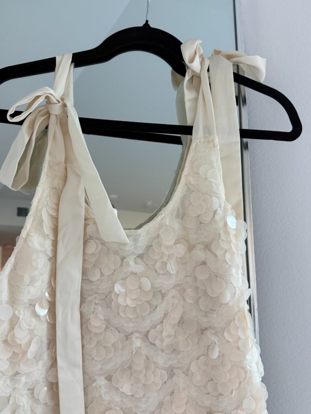 En Saison Cream Sequin Tie Strap Midi Dress Size M - Picture 3 of 4